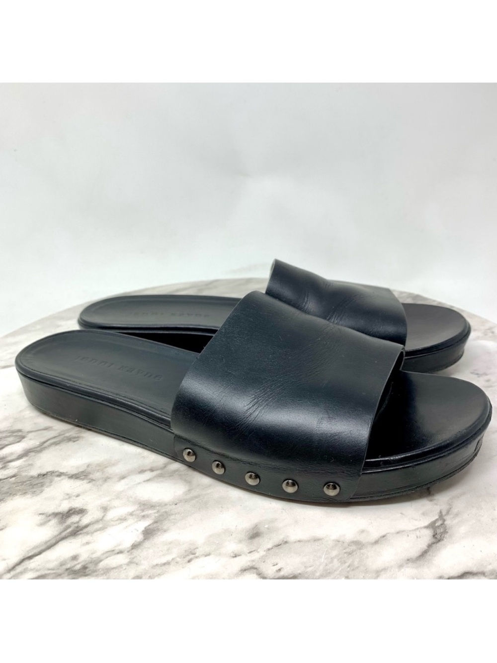 Jenni Kayne Studded Slides Leather 37.5 Minimalist Casual Sporty Classic Edgy